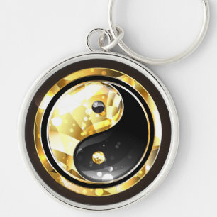 Gold Yin Yang on black Key Ring