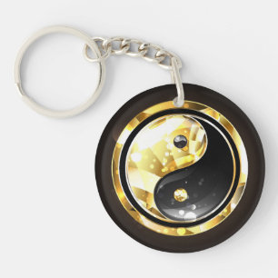 Gold Yin Yang on black Key Ring