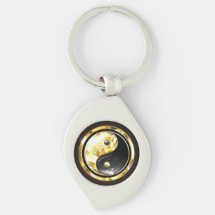Gold Yin Yang on black Key Ring