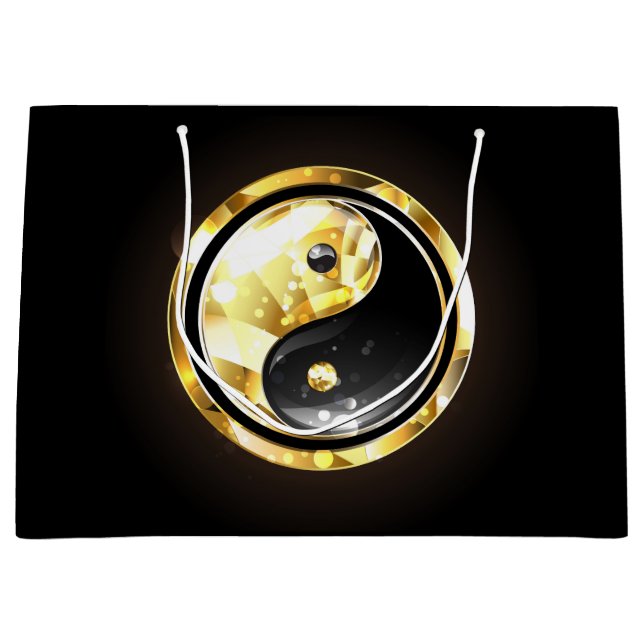 Gold Yin Yang on black Large Gift Bag (Front)
