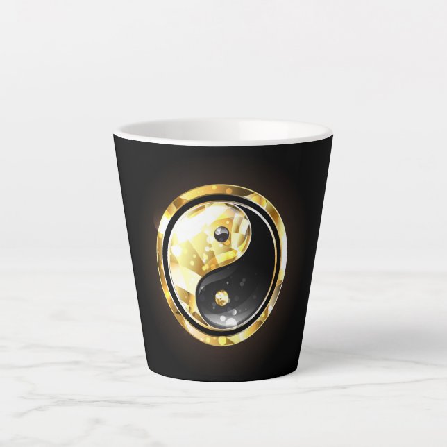 Gold Yin Yang on black Latte Mug (Front)