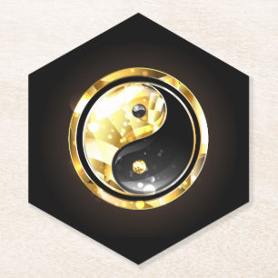 Gold Yin Yang on black Paper Coaster