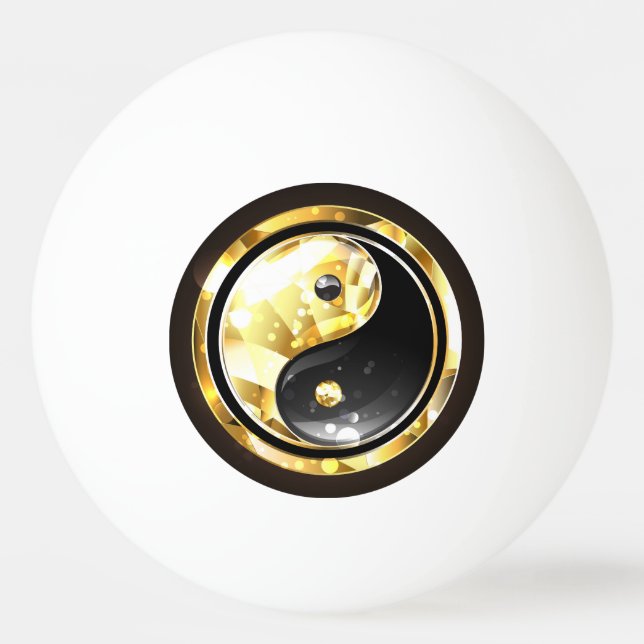 Gold Yin Yang on black Ping Pong Ball (Front)
