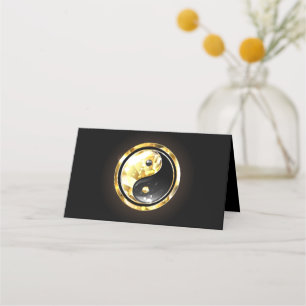 Gold Yin Yang on black Place Card