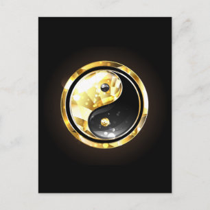 Gold Yin Yang on black Postcard