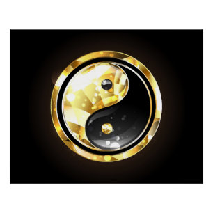 Gold Yin Yang on black Poster