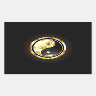 Gold Yin Yang on black Rectangular Sticker