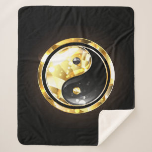 Gold Yin Yang on black Sherpa Blanket