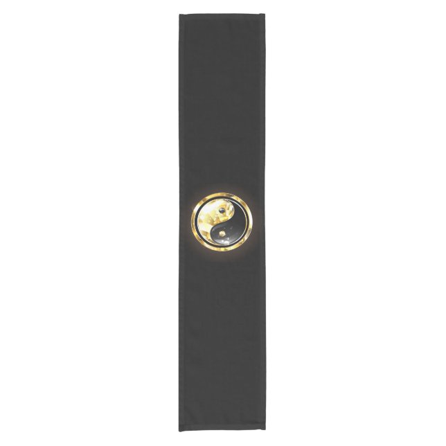Gold Yin Yang on black Short Table Runner (Front)