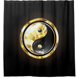 Gold Yin Yang on black Shower Curtain