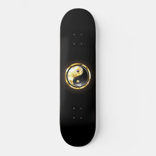 Gold Yin Yang on black Skateboard