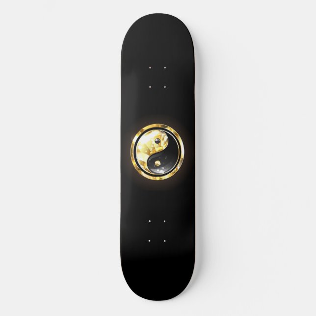 Gold Yin Yang on black Skateboard (Front)