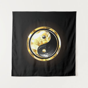 Gold Yin Yang on black Tapestry