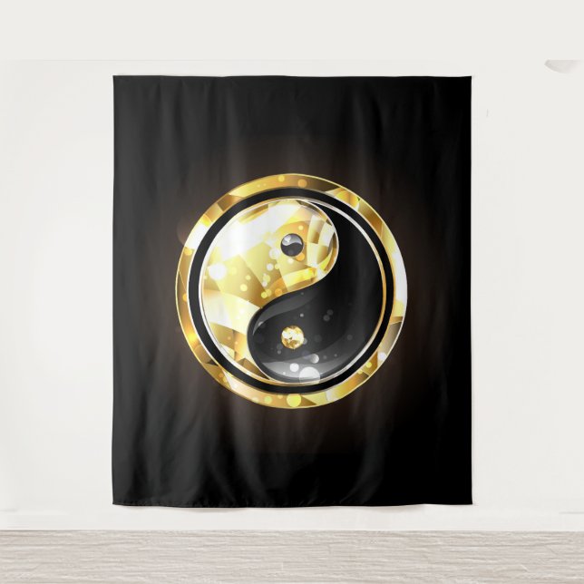 Gold Yin Yang on black Tapestry (Front)