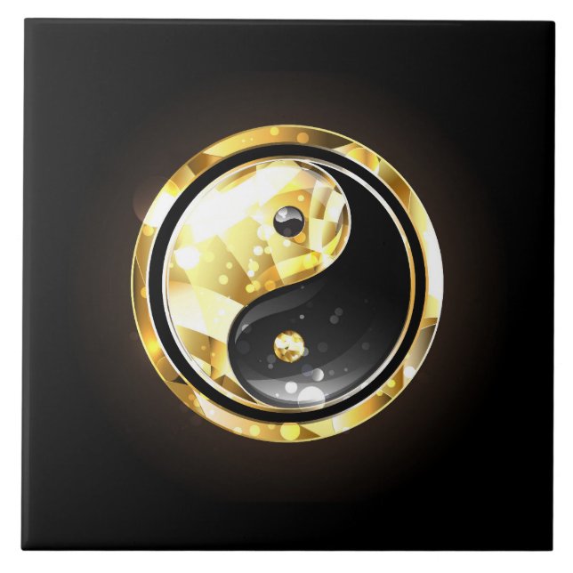 Gold Yin Yang on black Tile (Front)