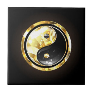 Gold Yin Yang on black Tile