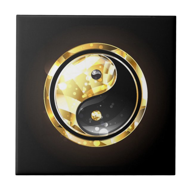 Gold Yin Yang on black Tile (Front)