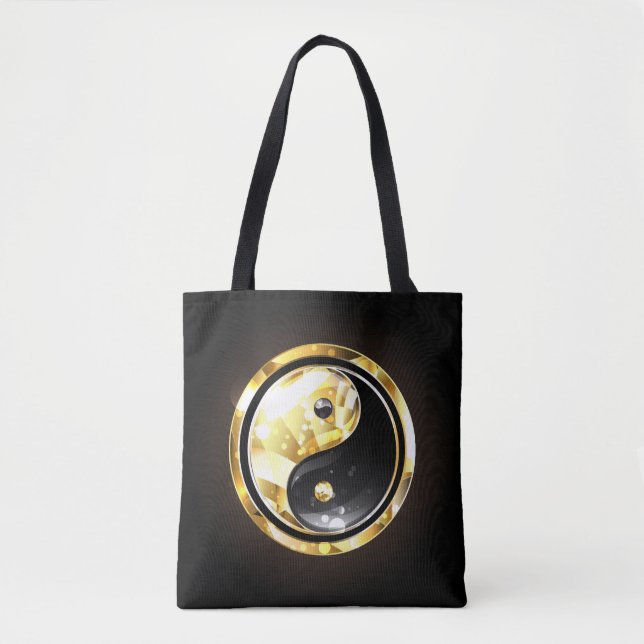 Gold Yin Yang on black Tote Bag (Front)
