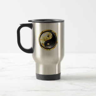 Gold Yin Yang on black Travel Mug