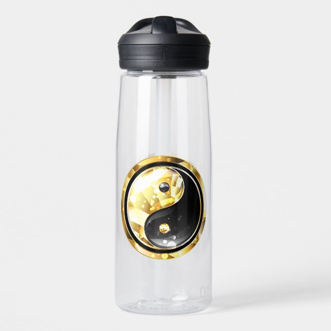 Gold Yin Yang on black Water Bottle (Front)