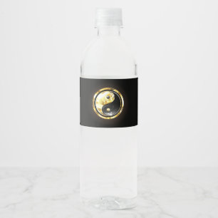 Gold Yin Yang on black Water Bottle Label