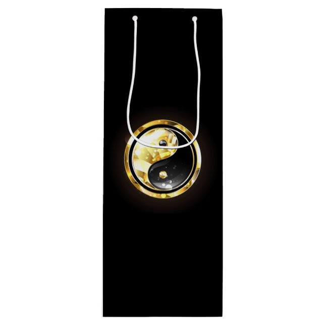 Gold Yin Yang on black Wine Gift Bag (Front)