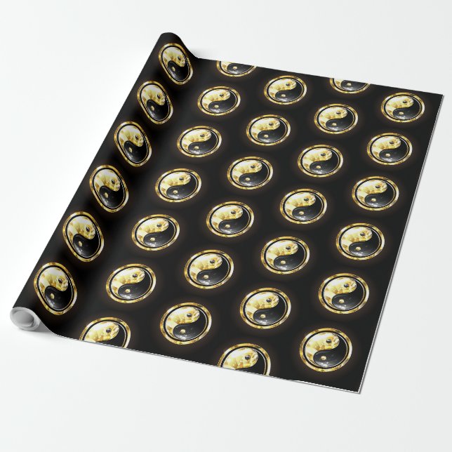 Gold Yin Yang on black Wrapping Paper (Unrolled)