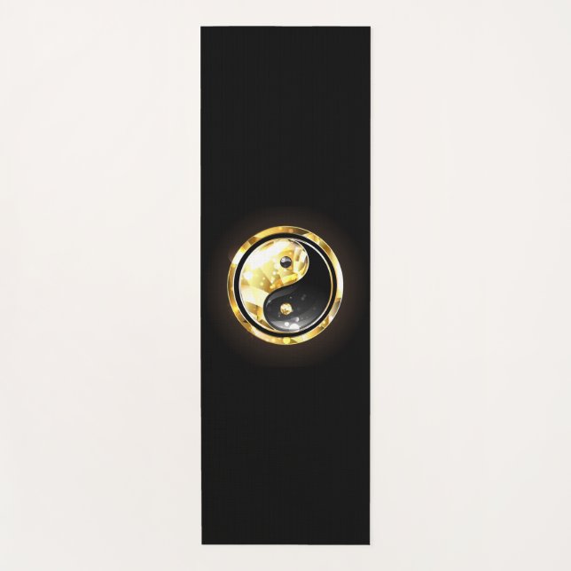 Gold Yin Yang on black Yoga Mat (Front)
