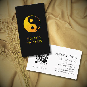 Gold Yin Yang Symbol QR code Holistic Wellness Business Card