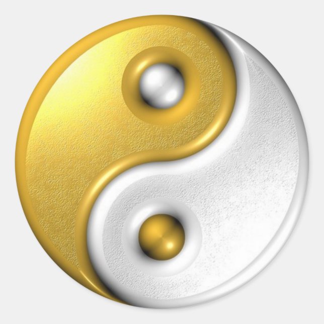 Gold Ying Yang Classic Round Sticker (Front)