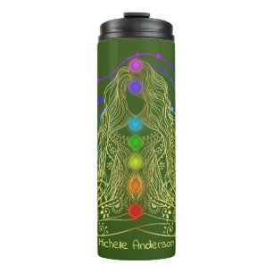 Gold Yoga Girl with Colourful Chakra Travel Mug