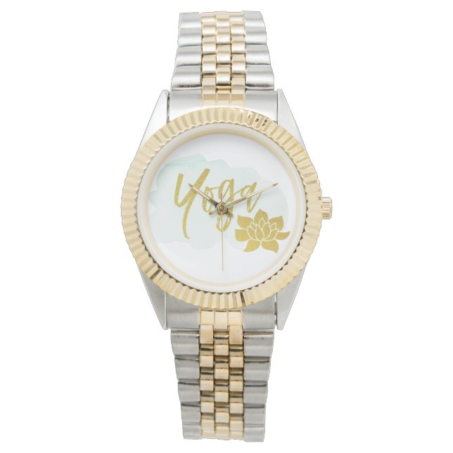 *~* Gold Yoga Lotus Watercolor Turquoise Watch (Front)