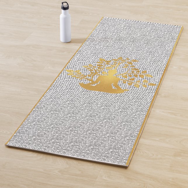 Gold Yoga Pose Silhouette with Tree Branch Yoga Mat (In Situ)