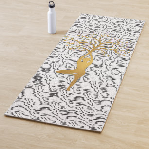 Gold Yoga Pose Silhouette with Tree Mat