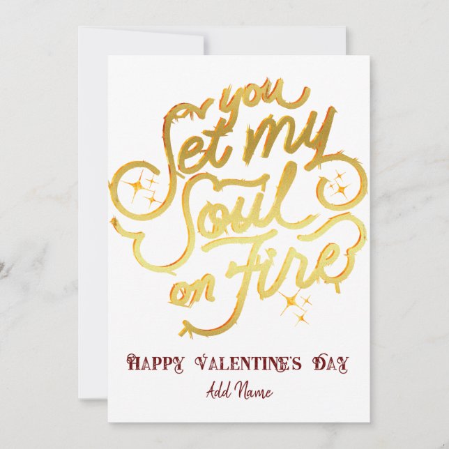 Gold You Set My Soul On Fire Valentine Anniversary Holiday Card (Front)