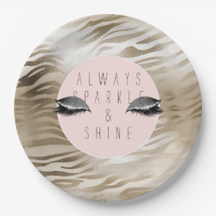 Gold Zebra Glitzy Silver Sparkle Eyes          Paper Plate