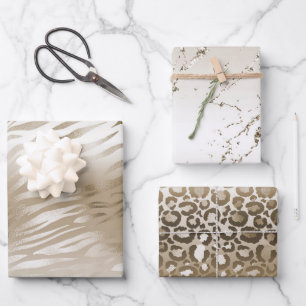 Gold Zebra & Leopard Print Ombre     Wrapping Paper Sheet