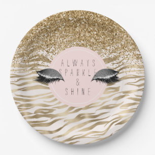 Gold Zebra Print Glitzy Eyes Paper Plate