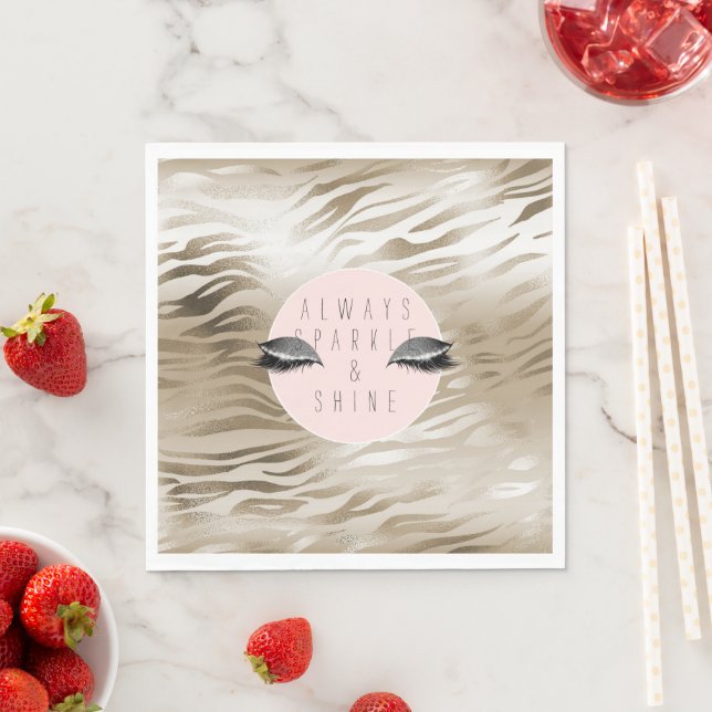Gold Zebra Print Glitzy Silver Sparkle Eyes    Napkin (Insitu)