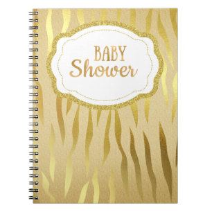 Gold Zebra Print Sparkle Baby Shower Notebook