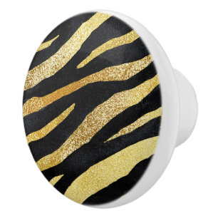 Gold Zebra Stripe Glam Luxe Exotic Design Ceramic Knob