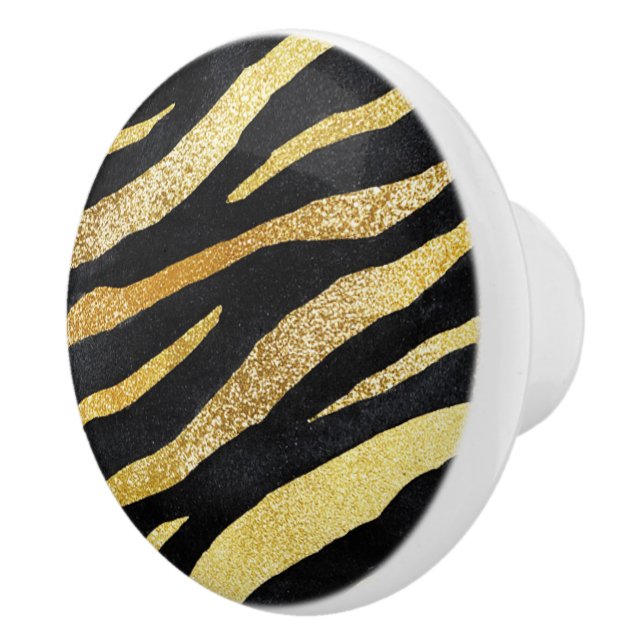 Gold Zebra Stripe Glam Luxe Exotic Design Ceramic Knob (Right)