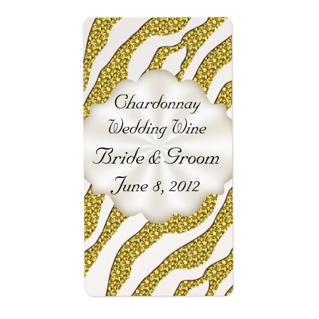 Gold Zebra Stripes  Wedding Wine Avery Label (Front)