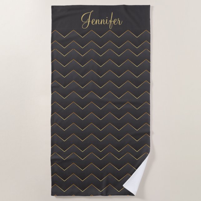 Gold Zig Zag Chevron Pattern Beach Towel (Front)