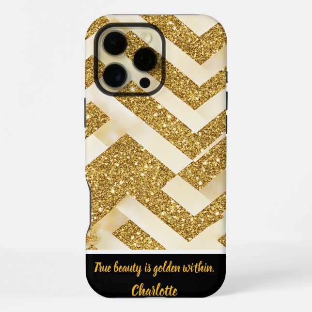 Gold zigzag pattern glows brightly iPhone case (Back)