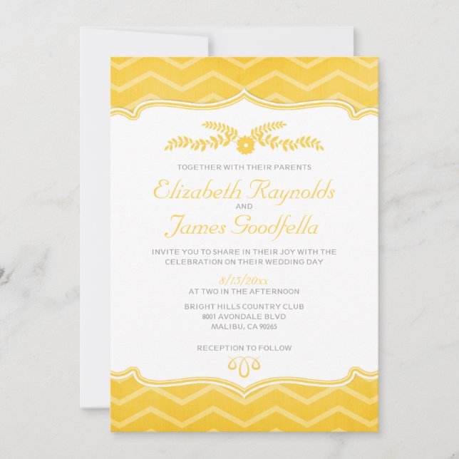 Gold Zigzag Wedding Invitations (Front)