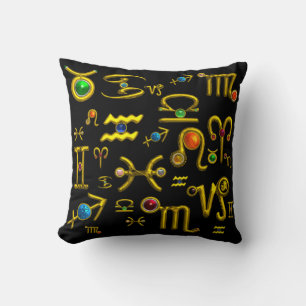 GOLD ZODIAC BIRTHDAY JEWELS,GEMSTONES,ASTROLOGY CUSHION