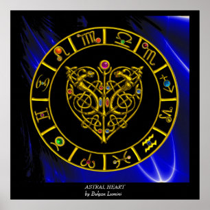 GOLD ZODIAC CHART,ASTRAL HEART,CELTIC KNOTS POSTER