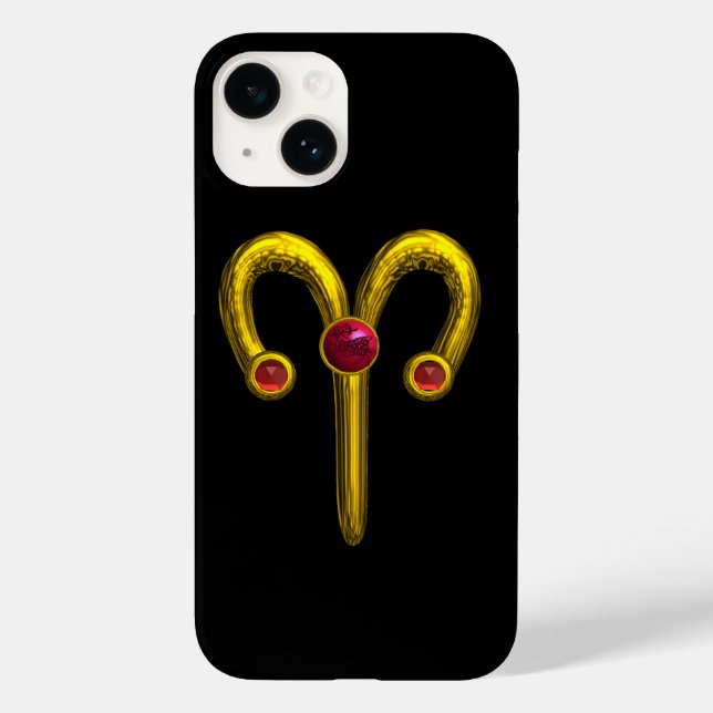 GOLD ZODIAC SIGN ARIES, Red Ruby Black Case-Mate iPhone Case (Back)