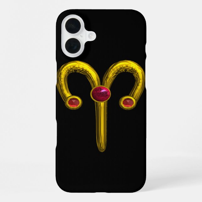 GOLD ZODIAC SIGN ARIES, Red Ruby Black iPhone Case (Back)